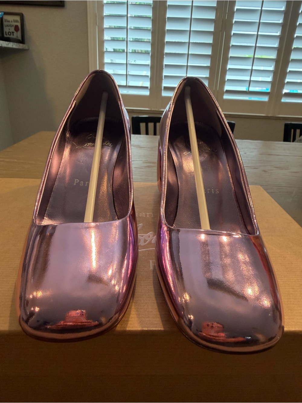 Christian Louboutin Metallic Rose Pink Square-Toe Pumps